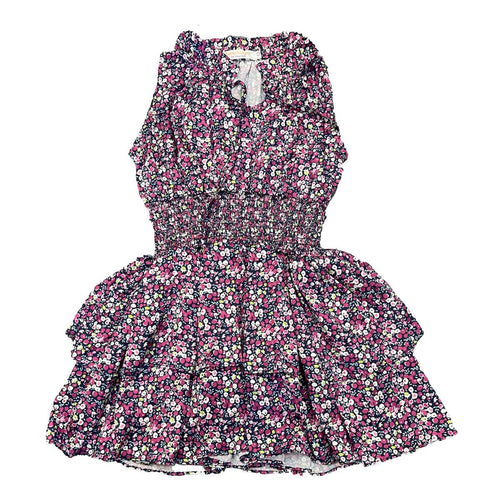 Ditsy Print Smocked Tie Neck Dress
