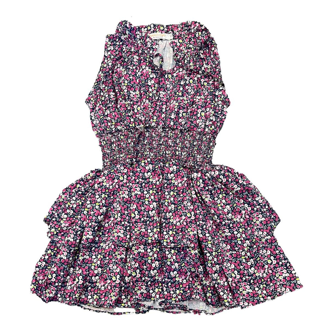 Ditsy Print Smocked Tie Neck Dress