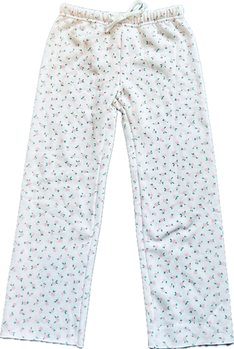 Pink Floral Fleece Open Bottom Sweatpants