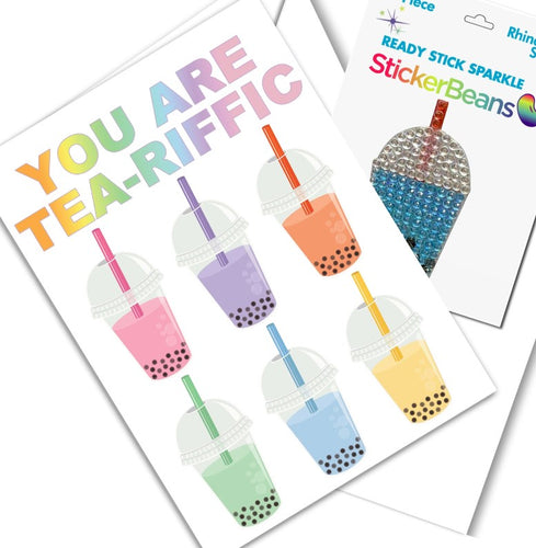 Tea-riffic Camp Greeting Card with Stickerbean