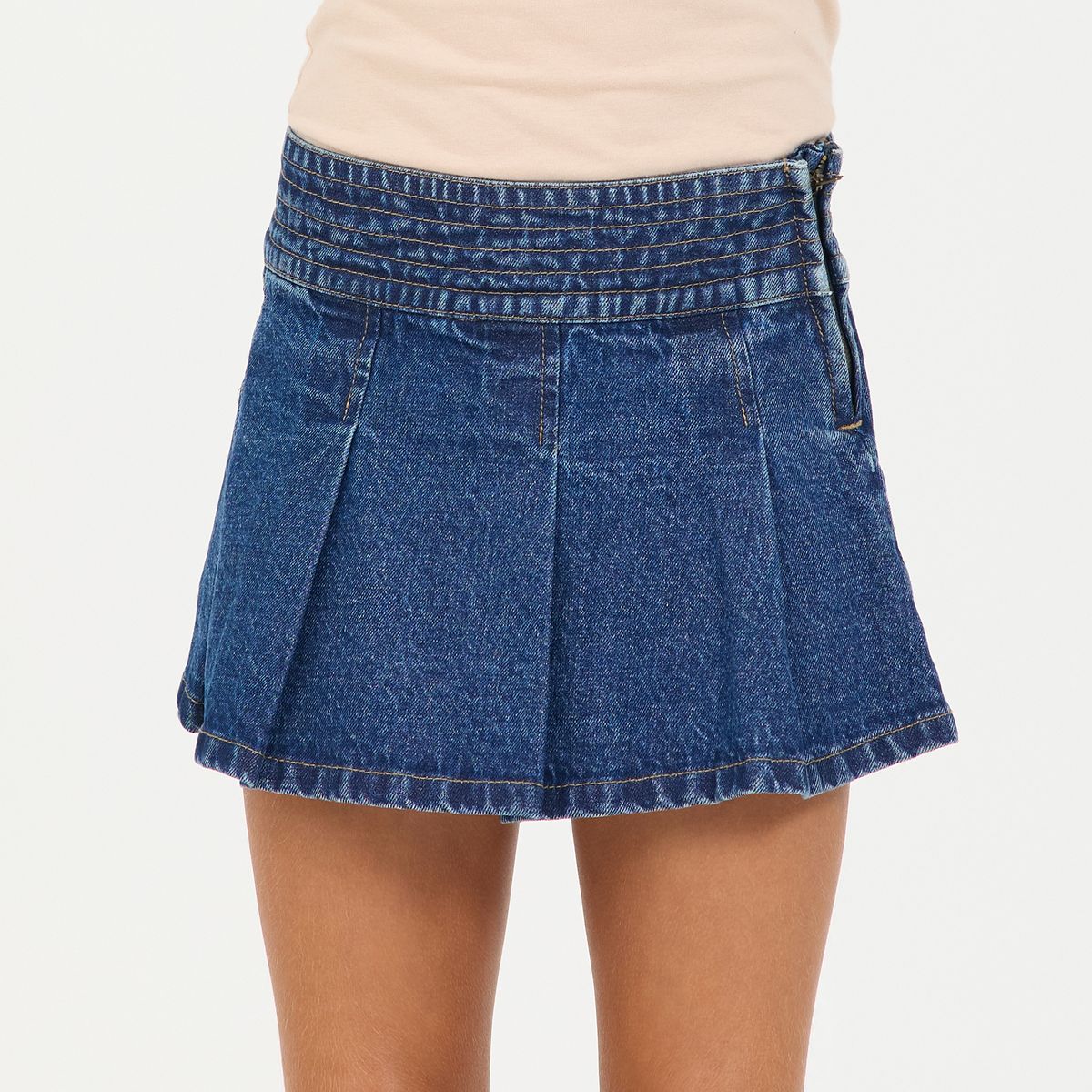 Dark Wash Pleated Denim Skort – Disco Brooklyn