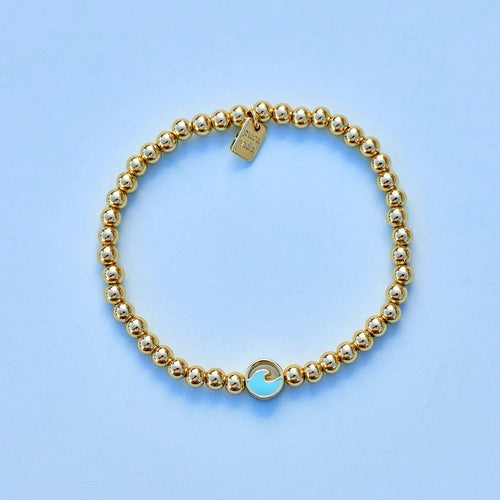 Silver Enamel Wave Stretch Ball Bracelet