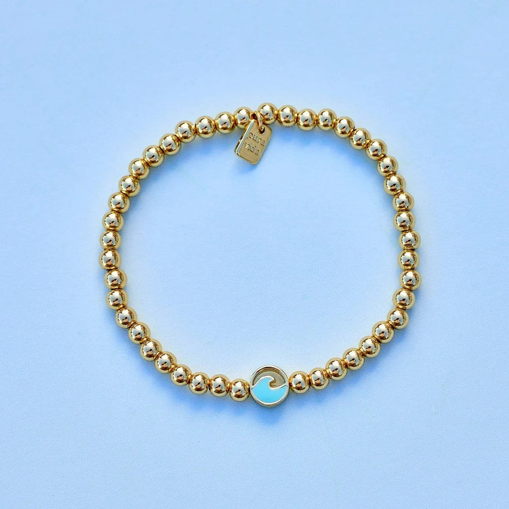 Silver Enamel Wave Stretch Ball Bracelet