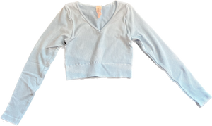 Long Sleeve V Neck Crop Ribbed Top