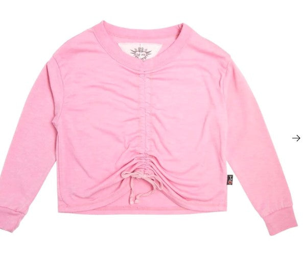 Candy Pink Heather LS Gather Front Top