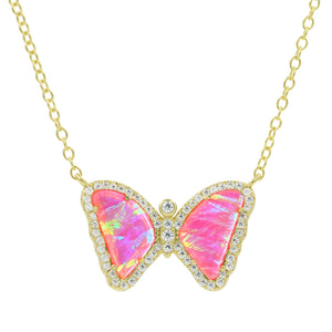 Mini Butterfly Necklace - Pink Opal