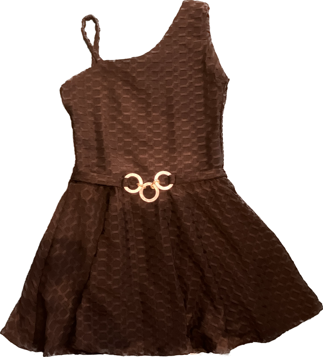 Black Belted One Shoulder Dress