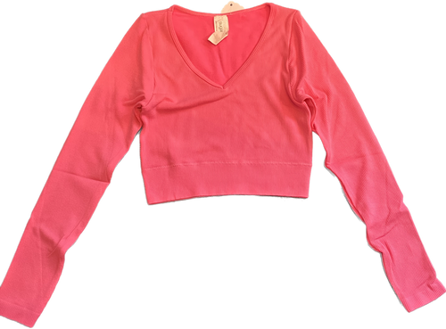 Long Sleeve V Neck Crop Ribbed Top