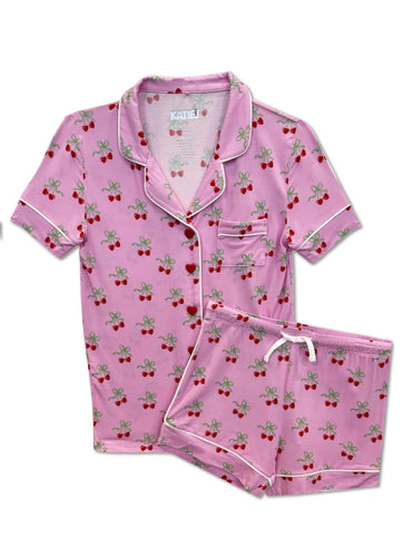 Cherry Bow Print Lynn Lounge Short Set