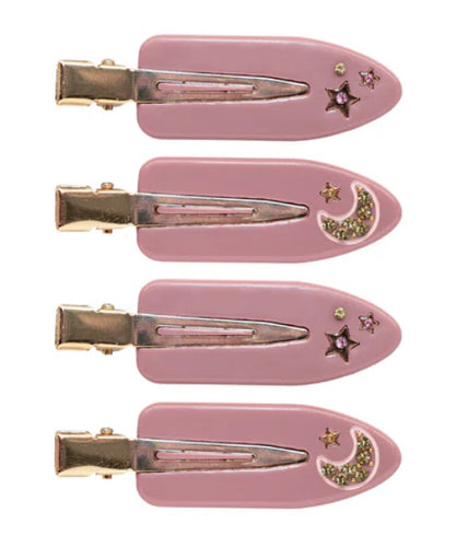 Emi Jay Set of 4 Popstar Clips - Mauve with Rhinestone Moon