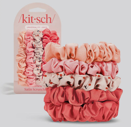 Ruched Satin Scrunchies 5 Pc Set