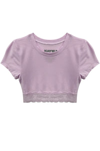 Lindsay Cropped Lace Trim Tee