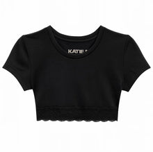 Load image into Gallery viewer, Lindsay Cropped Lace Trim Tee - Junior