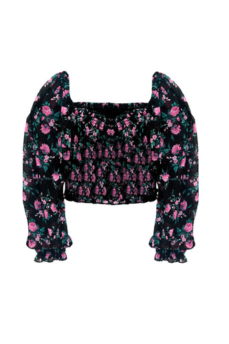 Chloe Top - Black Winter Floral Pink - Tween