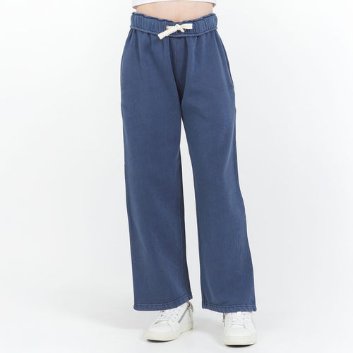 Washed Navy Wide Leg Fleece Pant