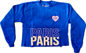 Paris Heart Crop Pullover Sweatshirt