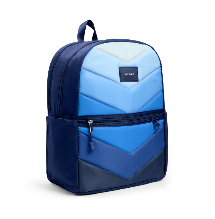 Blue Chevron Kane Double Pocket Backpack