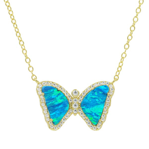 Mini Butterfly Necklace - Blue/Green Opal