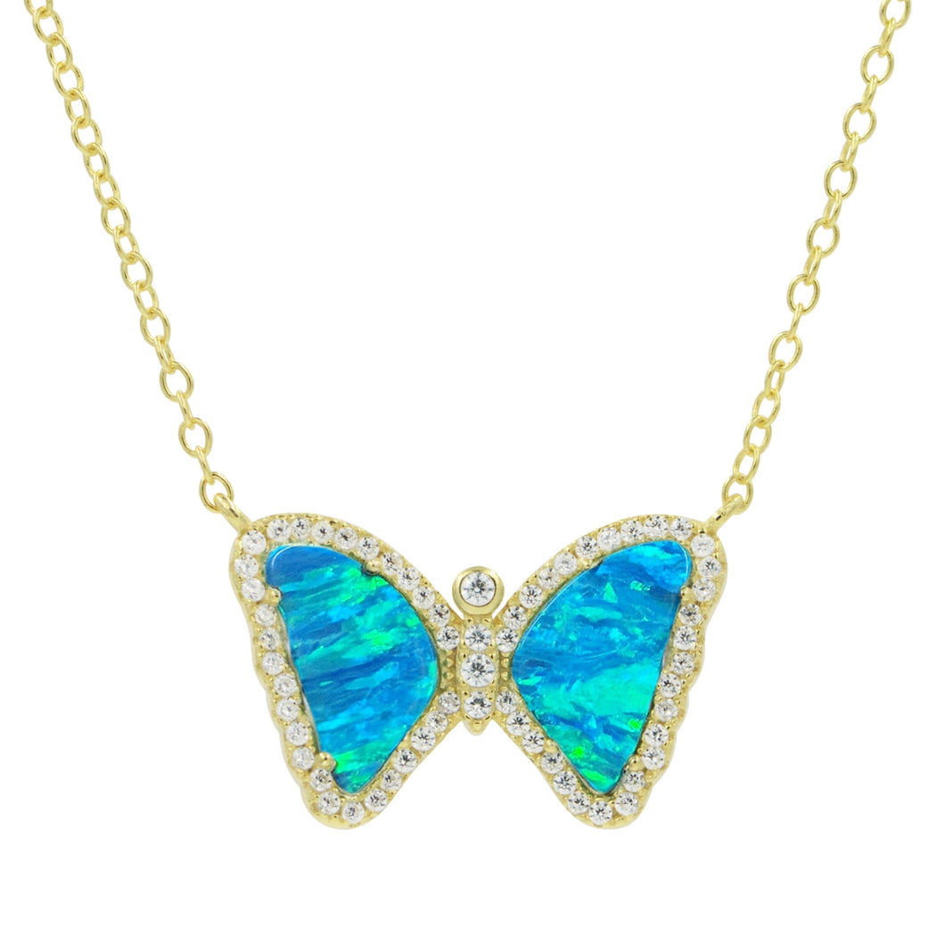 Mini Butterfly Necklace - Blue/Green Opal