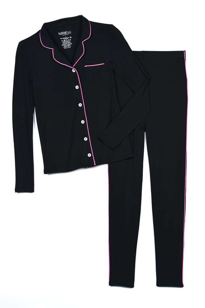 Black/Neon Pink Maia Pajama Pant Set