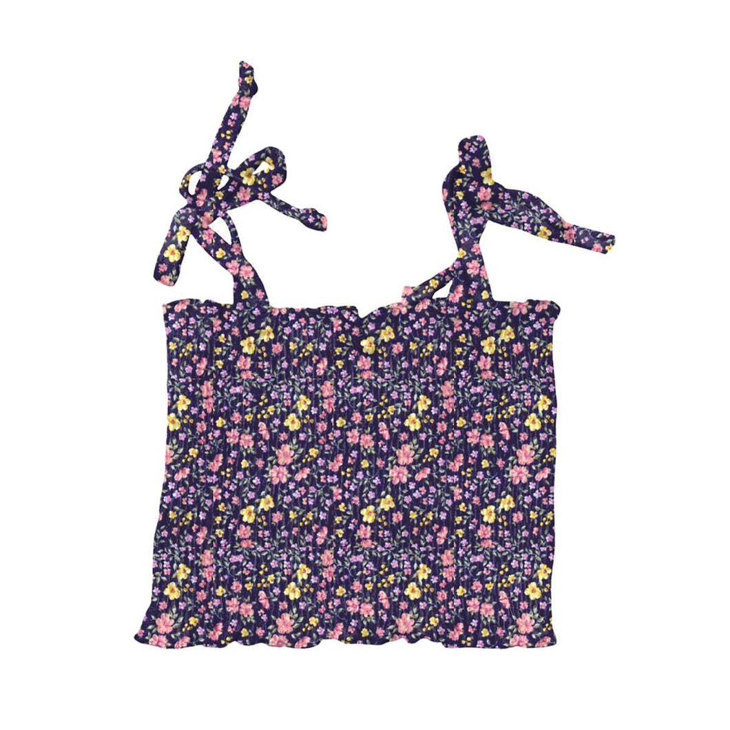 Navy Floral Ruched Top