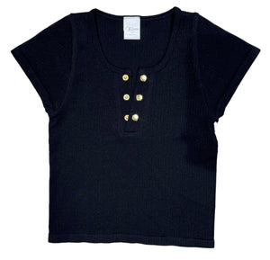 Seamless Rib Cap Sleeve Tee with Gold Buttons