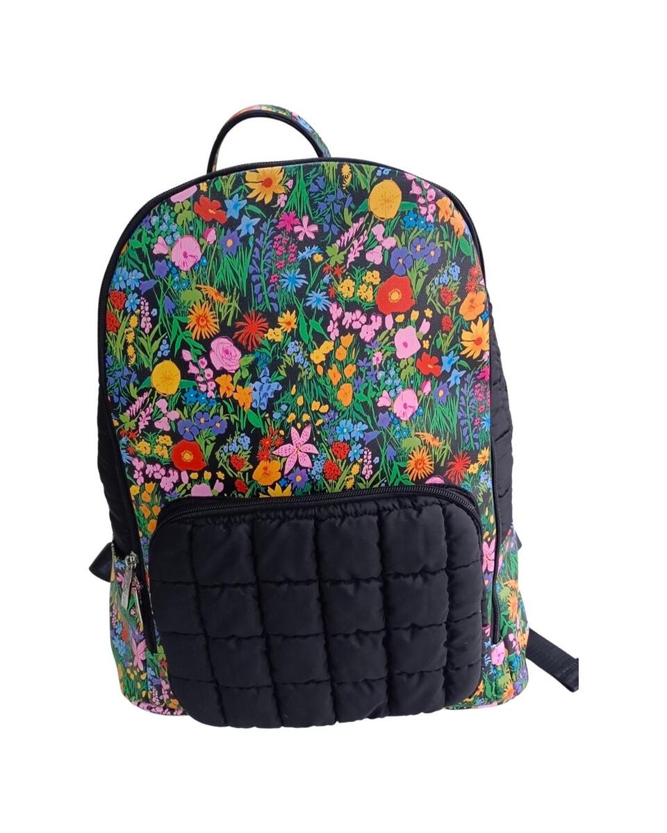 Floral Black Quilted Backpack