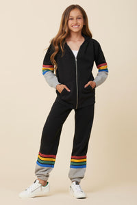 Black Rainbow Colorblock Zip Hoody