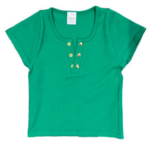 Load image into Gallery viewer, Seamless Rib Cap Sleeve Tee with Gold Buttons