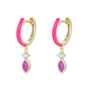 Enamel Opal Huggie Earrings - Pink Opal