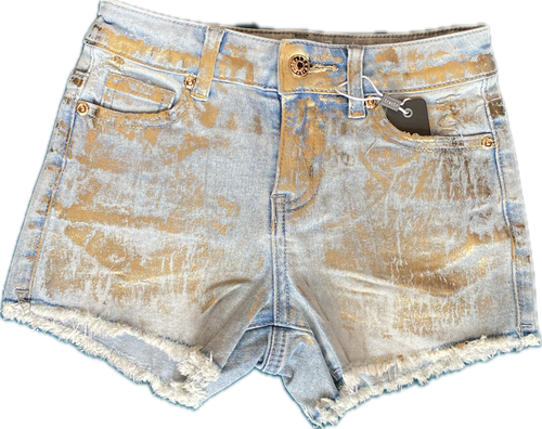 Metallic Wash Denim Shorts
