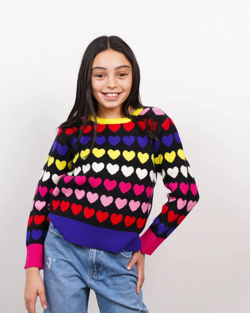 Cora Heart Crew Neck Sweater - Black Multi -12