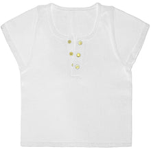 Load image into Gallery viewer, Seamless Rib Cap Sleeve Tee with Gold Buttons