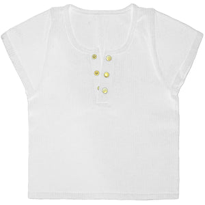 Seamless Rib Cap Sleeve Tee with Gold Buttons